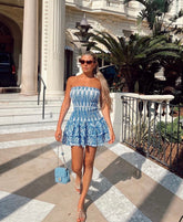 Vestido Mini Tomara que Caia com Babados e Bordado de Margaridas