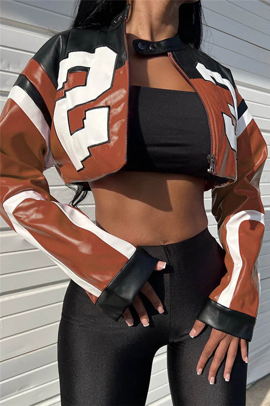 Jaqueta Bordada de Couro Sintético - Biker