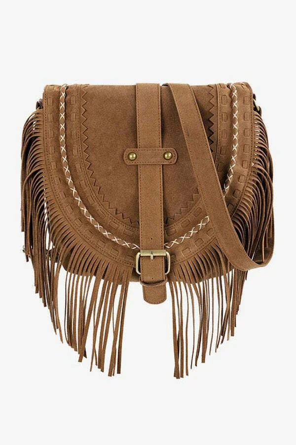 Bolsa Crossbody de Franja Estilo Western Marrom