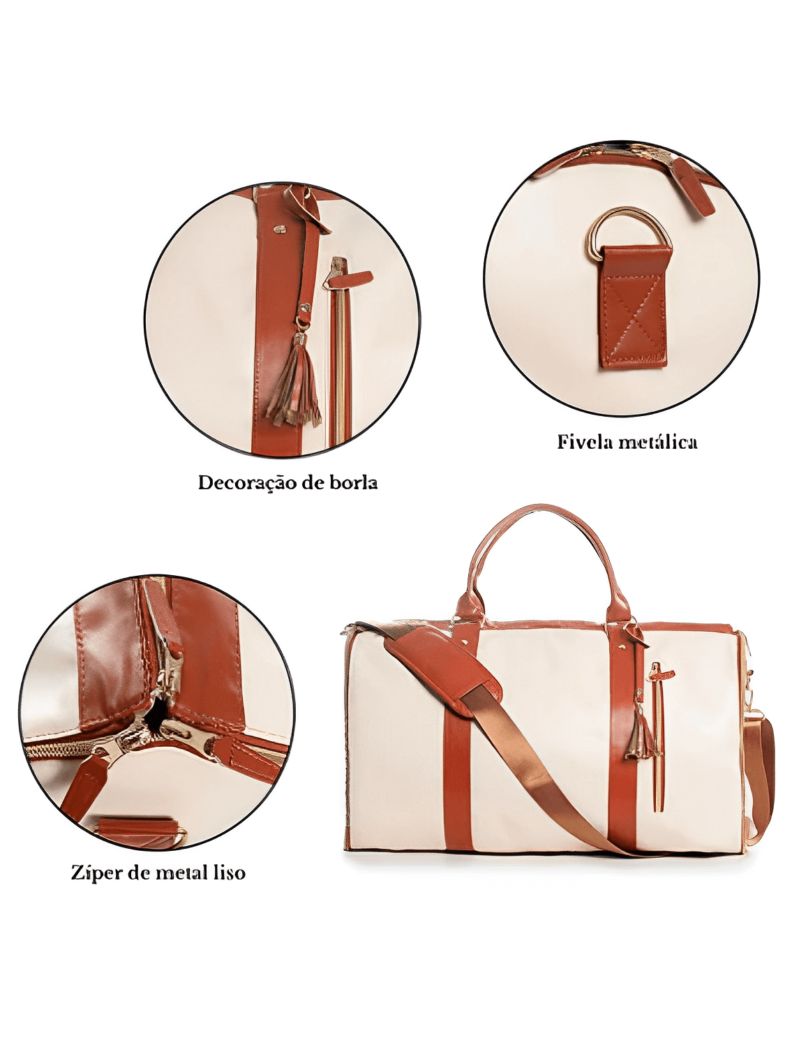 Bolsa Mala Feminina Para Viagem em Couro PU Multifuncional Dobrável – Angela