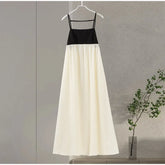 Vestido Feminino Elegante Noelis - Longo Bicolor com Decote Quadrado