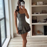 Macacão Curto Plissado Caqui