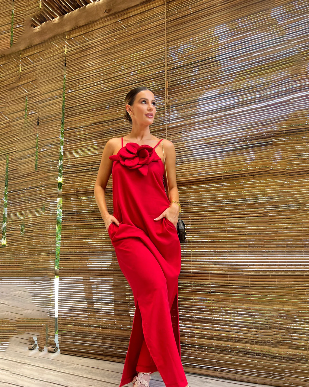 Vestido 3D Fenda Lateral - Flower