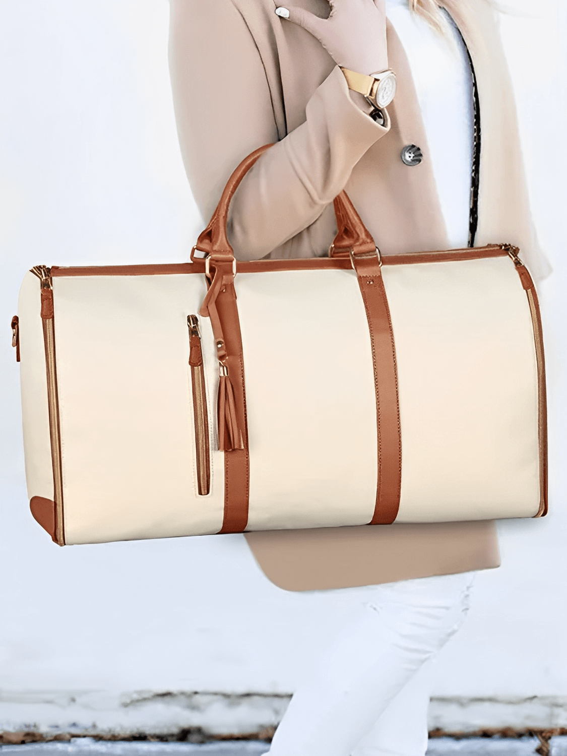 Bolsa Mala Feminina Para Viagem em Couro PU Multifuncional Dobrável – Angela