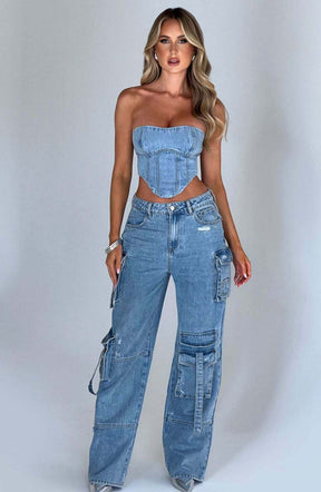 Conjunto Jeans de Cropped e Cargo