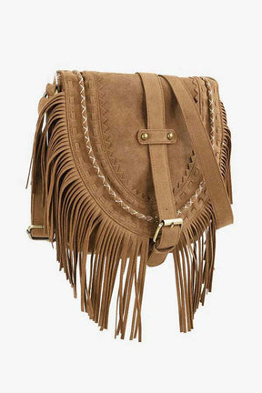 Bolsa Crossbody de Franja Estilo Western Marrom