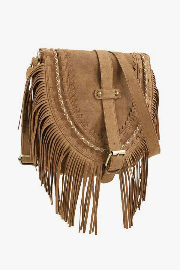 Bolsa Crossbody de Franja Estilo Western Marrom