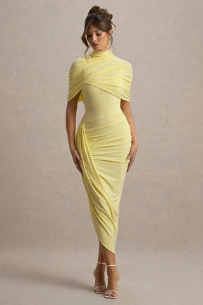 Vestido Midi Cinturado com Detalhe de Drapeado e Costas Nuas