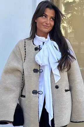 Jaqueta Ampla de Couro de Cordeiro Sintético