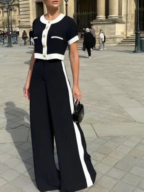 Conjunto Feminino Confortável Blusa Cropped com Botões e Calça de Cintura Alta - Victoria