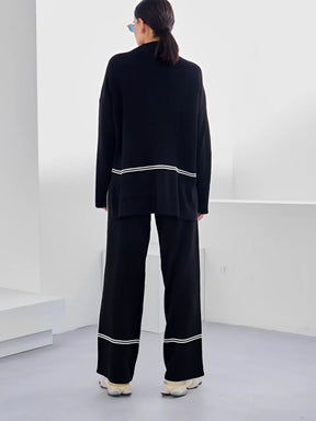 Conjunto Feminino de Tricô com Suéter Mullet Gola Alta e Calça Cintura Alta Confortável - Kim