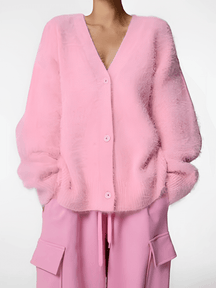 Cardigan Feminino em Tricô Peluciado com Decote V e Fechamento em Botões - Isabel