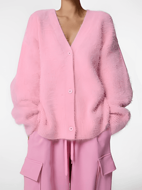 Cardigan Feminino em Tricô Peluciado com Decote V e Fechamento em Botões - Isabel