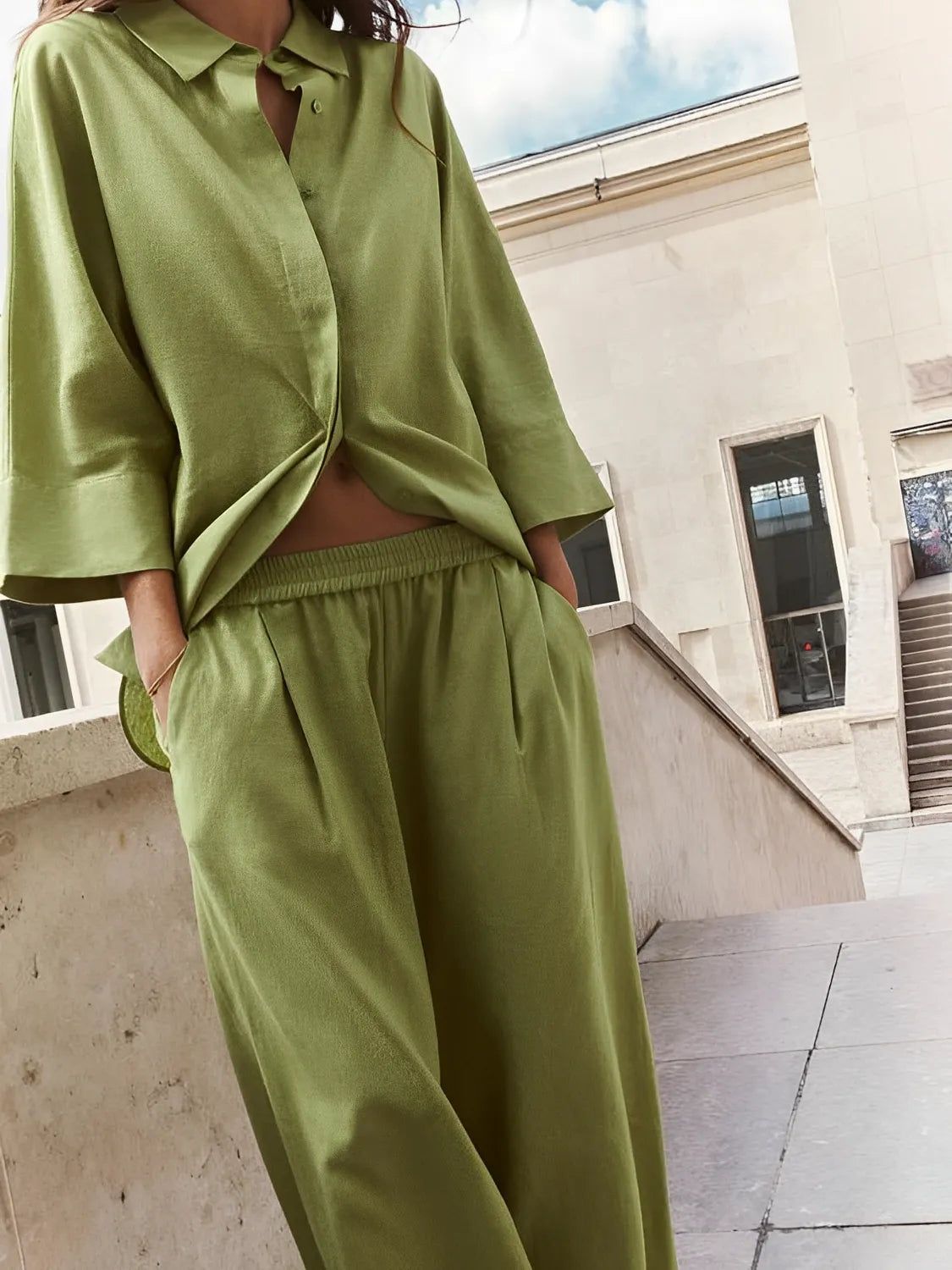 Conjunto Feminino Camisa Manga Longa com Botões e Calça Pantalona - Daniela