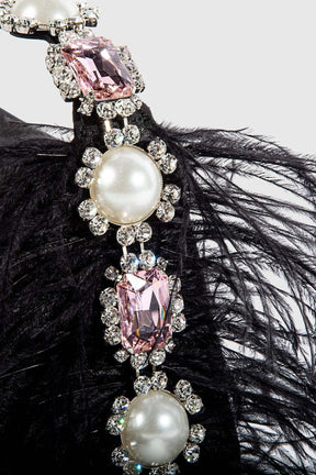 Bolsa Bento de Cetim com Penas e Diamantes