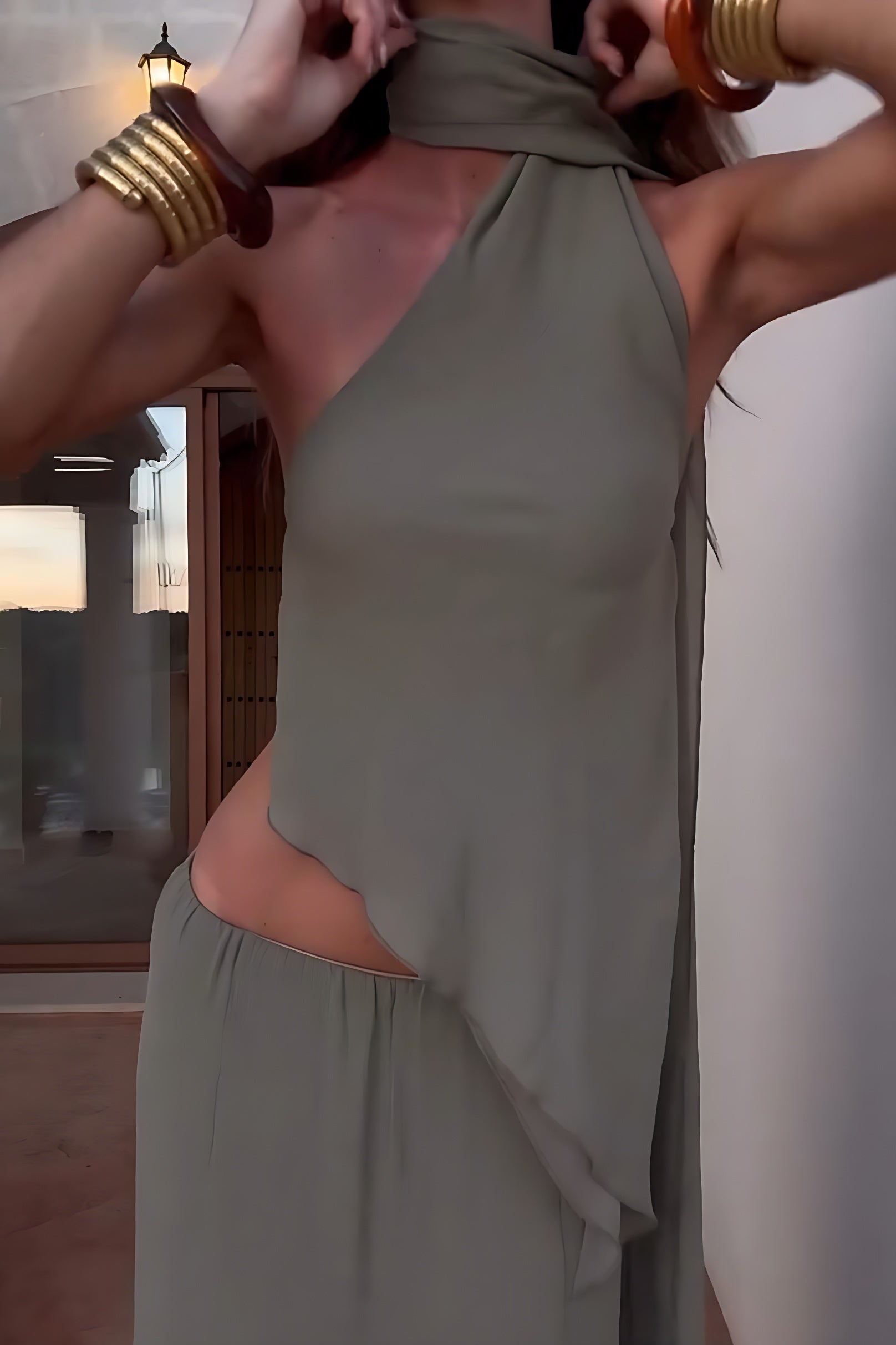 Conjunto Olive Mirage com Saia Draped e Babados