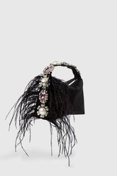 Bolsa Bento de Cetim com Penas e Diamantes