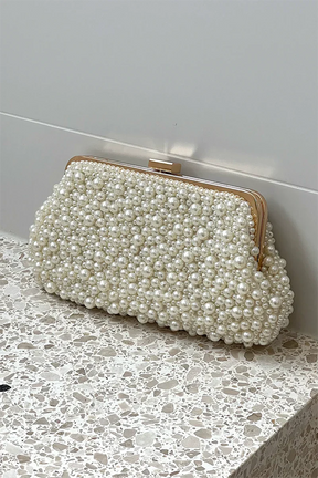Clutch Norma Jean com Pérolas Sintéticas - Creme/Dourado