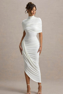 Vestido Midi Cinturado com Detalhe de Drapeado e Costas Nuas