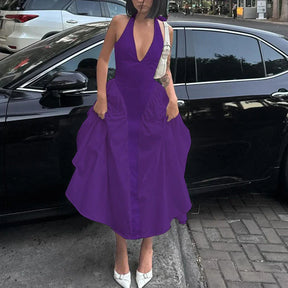 Vestido Feminino Elegante Eudora – Longo Decote Profundo e Costas Nuas