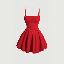 Vestido Feminino Curto Vermelho com Decote Quadrado - Mia