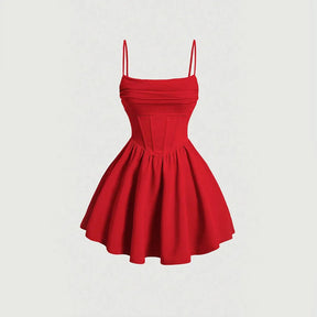 Vestido Feminino Curto Vermelho com Decote Quadrado - Mia