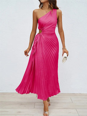 Vestido Feminino Ombro Único com Pregas e Recortes