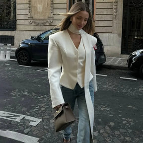 Conjunto Tulipa 3 Peças Feminino Elegante com Blazer e Vestido Curto