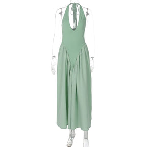 Vestido Feminino Elegante Eudora – Longo Decote Profundo e Costas Nuas