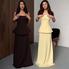 Conjunto Feminino Elegante com Top Faixa e Saia – 2 Peças