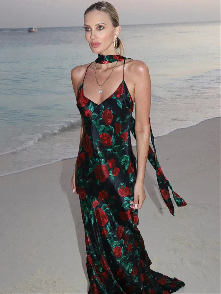 Vestido Lumara Stellar – Halter Estampado Sem Costas