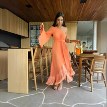 Vestido Elegante Ombro Único Franjas - Renata