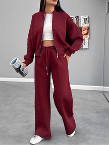 Conjunto Feminino com Jaqueta de Zíper e Calça Reta com Bolsos - Bruna