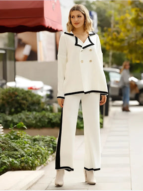 Conjunto Feminino com Casaco Manga Longa com Botões Transpassados e Calça de Cintura Alta - Melinda