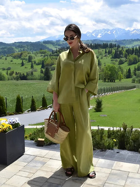 Conjunto Feminino Camisa Manga Longa com Botões e Calça Pantalona - Daniela