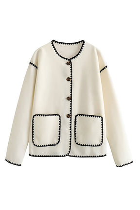 Jaqueta com Decote em V e Fechamento por Botão - Malenia