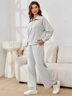 Conjunto Feminino com Suéter Gola Alta Ajustável e Calça Cintura Média com Ajuste de Cordão - Alessandra