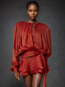 Vestido Feminino Acetinado Plissado -  Izuke