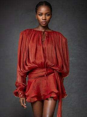 Vestido Feminino Acetinado Plissado -  Izuke