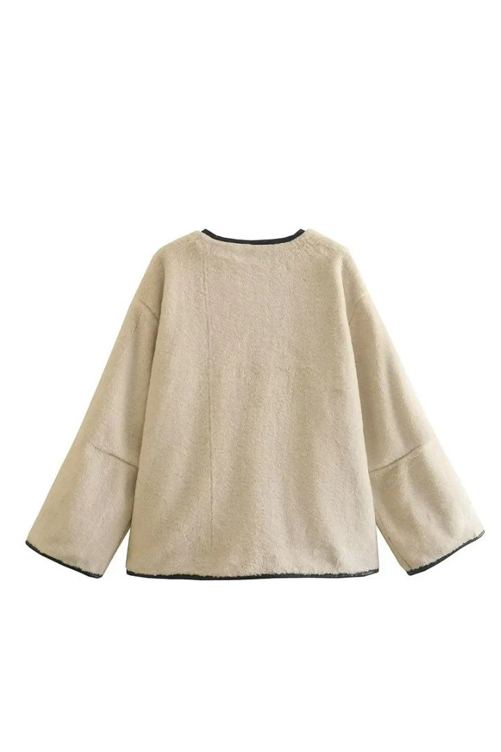 Jaqueta Ampla de Couro de Cordeiro Sintético