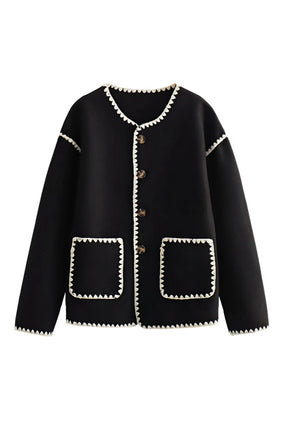 Jaqueta com Decote em V e Fechamento por Botão - Malenia