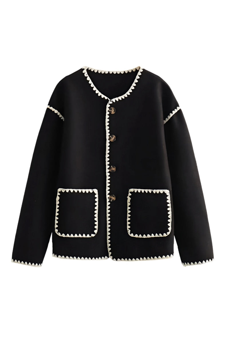 Jaqueta com Decote em V e Fechamento por Botão - Malenia