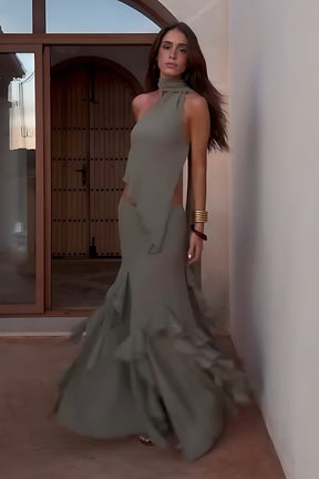 Conjunto Olive Mirage com Saia Draped e Babados