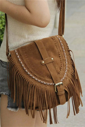 Bolsa Crossbody de Franja Estilo Western Marrom