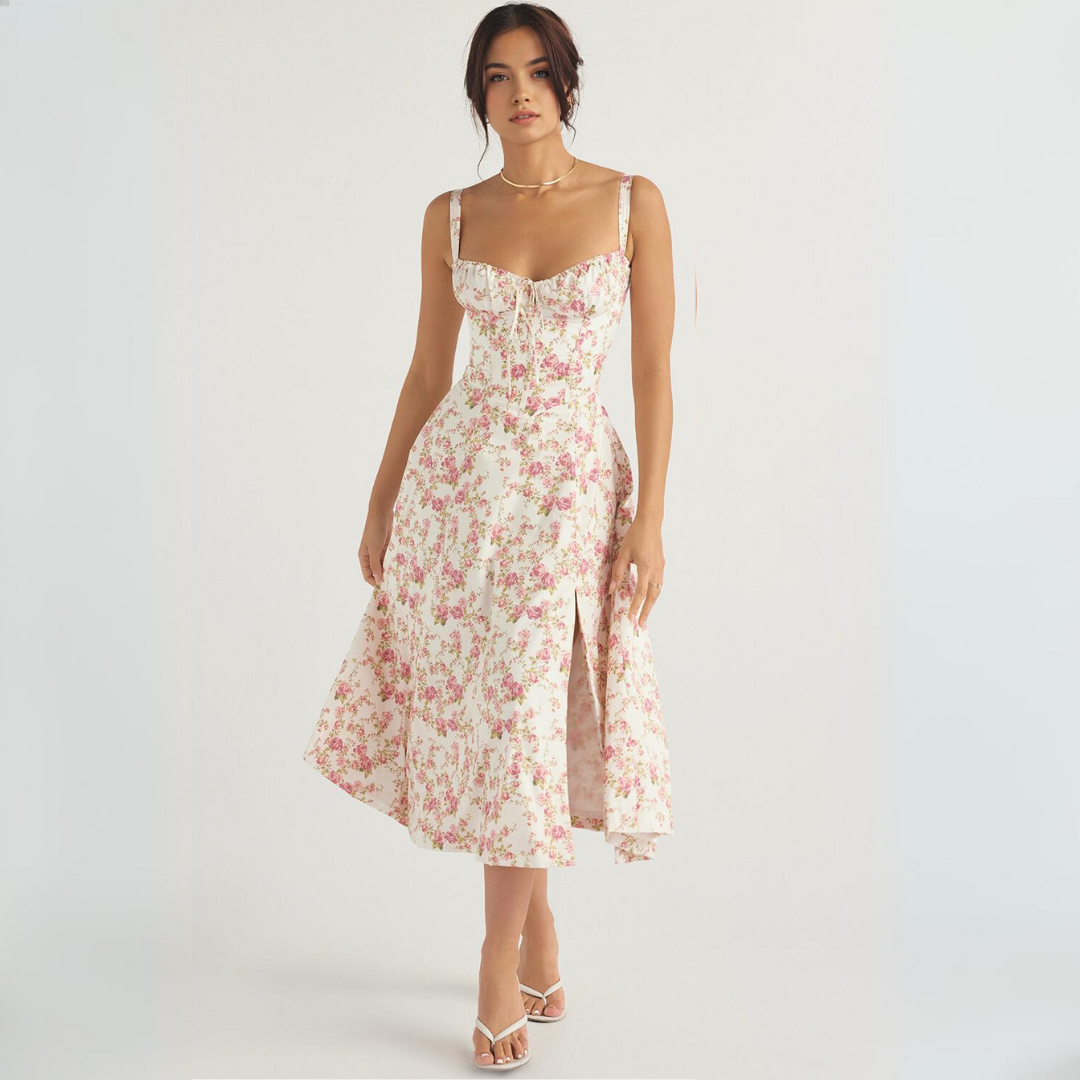 Vestido Florido Midi Bustier – Flower