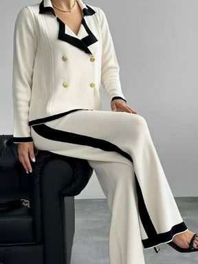 Conjunto Feminino com Casaco Manga Longa com Botões Transpassados e Calça de Cintura Alta - Melinda