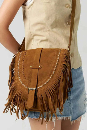 Bolsa Crossbody de Franja Estilo Western Marrom